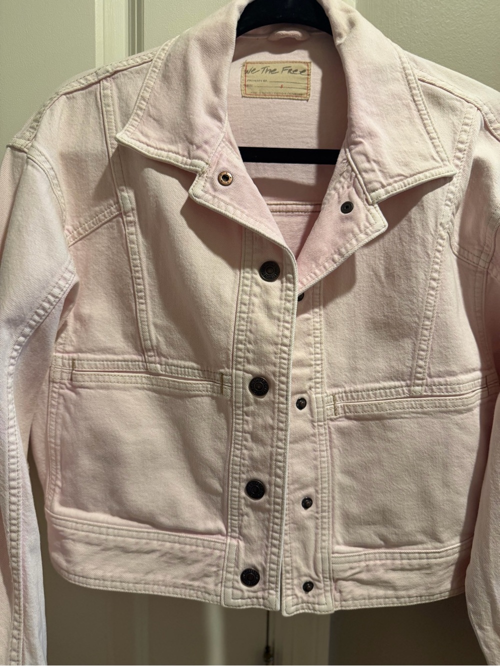 Free People Pastel Pink Cropped Denim Jacket - Picture 5 of 6